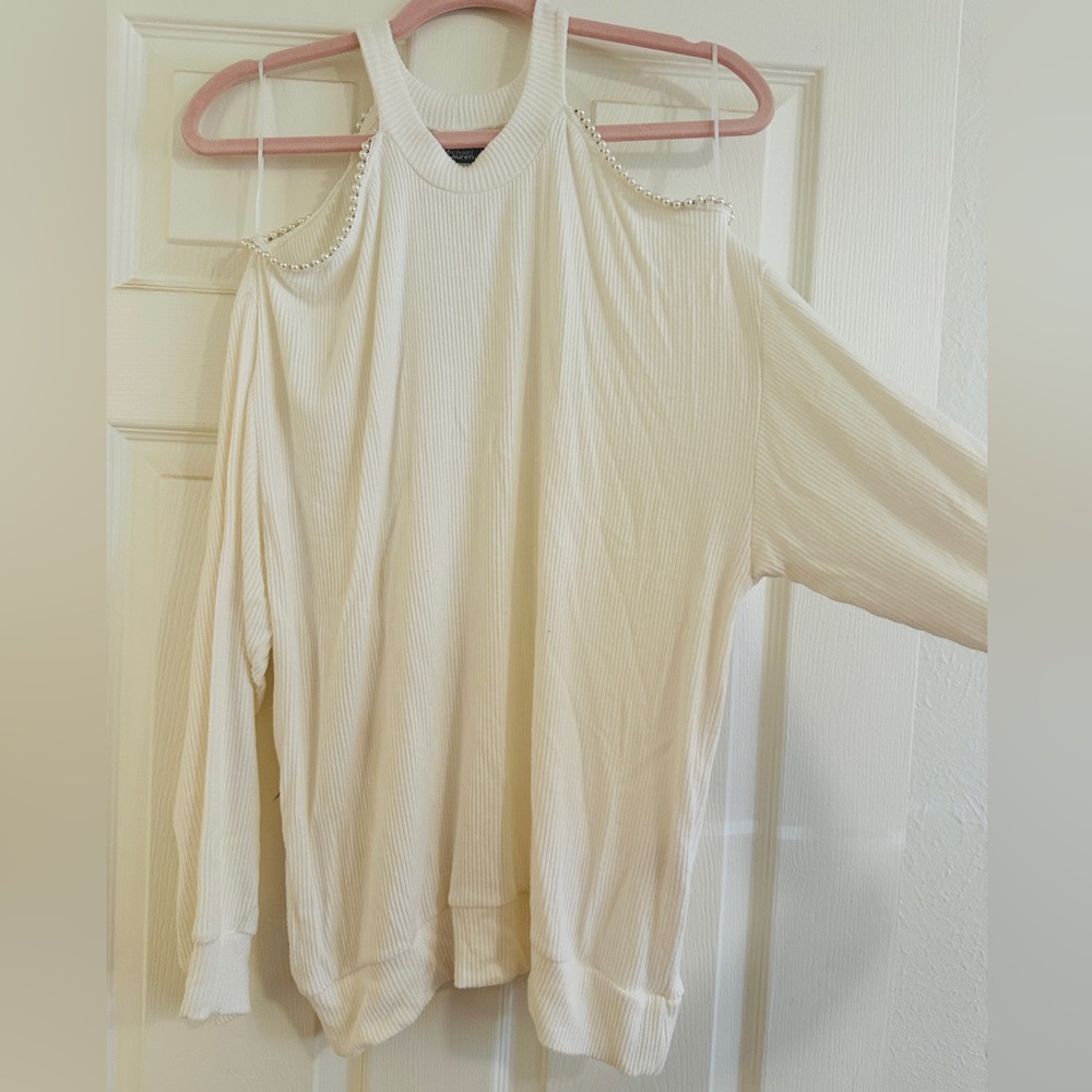 Michael Lauren Cream Off-the-Shoulder Sweater
